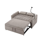 English Elm 55.9" Convertible Sofa Bed Loveseat Sofa With Three Usb Ports, Two Side Pockets, Two Cup Holders and 360°Swivel Phone Holder For Living Room, Light Grey