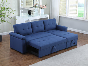 English Elm Jardin Reversible L-shaped Sectional Sleeper Sofa with Chaise Storage and Tufted Fabric Blue B2749S00007