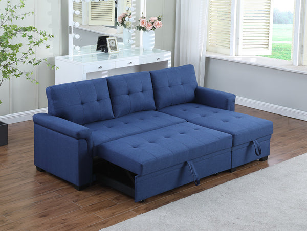 English Elm Jardin Reversible L-shaped Sectional Sleeper Sofa with Chaise Storage and Tufted Fabric Blue B2749S00007