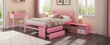 English Elm Full Size Wood Platform Bed With Removable Storage Shelves, Built-In Two Storage Drawers For Added Convenience, Pink