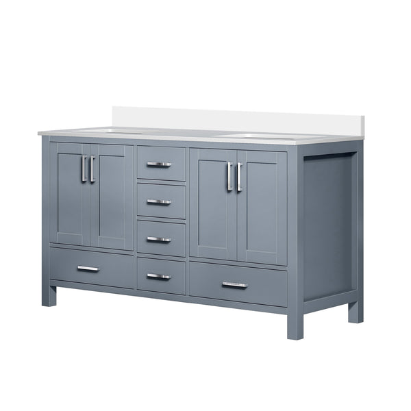 English Elm Dark Grey Double Bath Vanity 60" W X 22" D With Cultured Marble Top - Stylish Storage & Durability B2731P259079