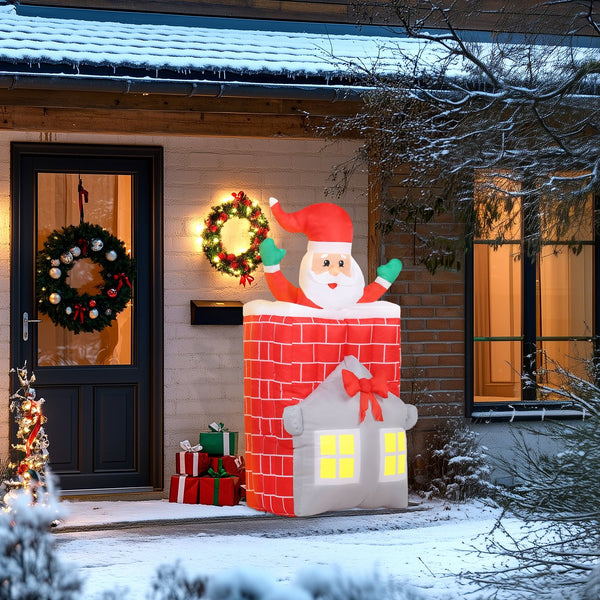 English Elm 7ft Animated Santa Chimney Inflatable Outdoor Holiday Decor with Led Night Display T3971P381226