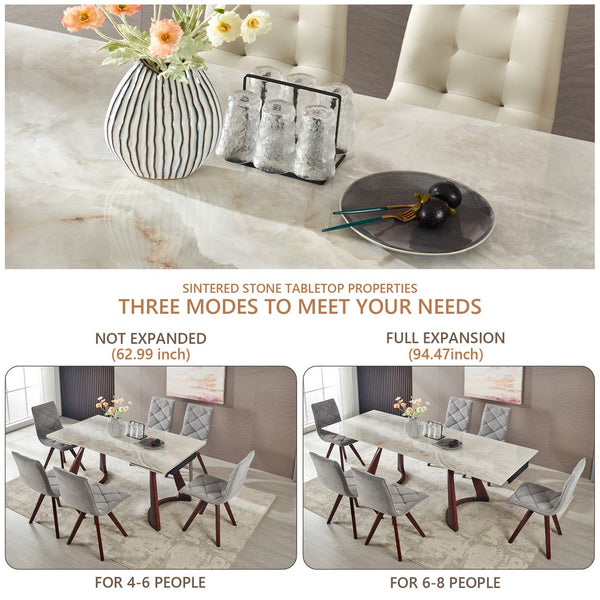 English Elm 1+6 Sintered Stone Extendable Dining Table Seats Six with Steel Base Modern W5630S00005