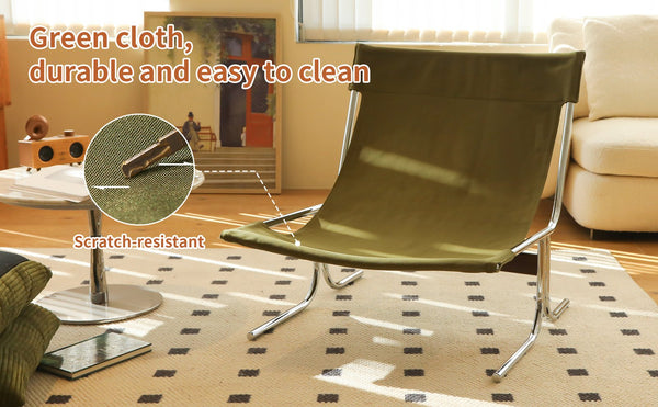 English Elm Modern Wingback Accent Chair Faux Leather Upholstery Chrome X Frame Living Room Green W2105P440976