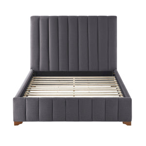 English Elm Full Queen Platform Bed Wingback Upholstered Frame Channel Tufted Fabric Headboard W2582S00059