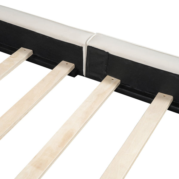 English Elm Queen Upholstered Platform Bed with Velvet Headboard, Solid Wood Slats, Sturdy 500lb Capacity, Modern Chic Design Beige SF000162AAA