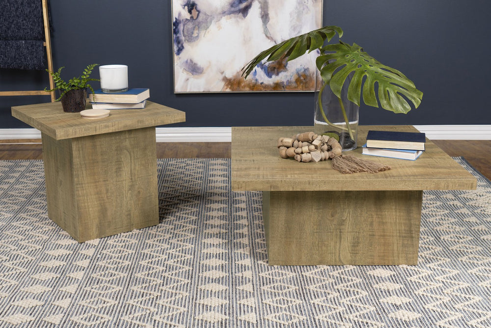 English Elm Square Engineered Wood Cocktail Table Matte Black Pedestal Base Modern Living Room B016P469793