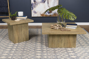 English Elm Square Engineered Wood Cocktail Table Matte Black Pedestal Base Modern Living Room B016P469793