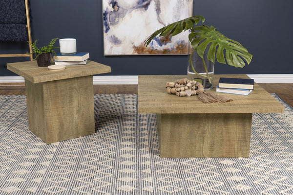 English Elm Square Engineered Wood Cocktail Table Matte Black Pedestal Base Modern Living Room B016P469793