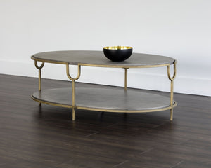Sunpan Arya Coffee Table - Elegant Oval Design with Antique Brass Frame & Unique Concrete Top for Modern Spaces