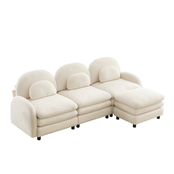 English Elm Teddy Fleece Modular Cloud Sofa Plush Curved Sectional with Ottoman for Living Room Beige White W5656S00082