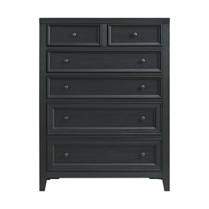 English Elm Wallace & Bay - Ebony 6-Drawer Chest with Smooth-Glide Metal Slides, Sleek Black Wood Storage for Modern Bedrooms B361P406175