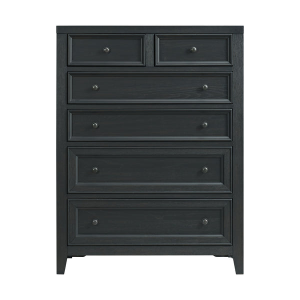 English Elm Wallace & Bay - Ebony 6-Drawer Chest with Smooth-Glide Metal Slides, Sleek Black Wood Storage for Modern Bedrooms B361P406175