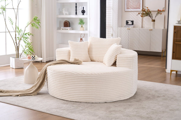English Elm Accent Round Swivel Lounge Chair Corduroy Upholstered Oversized Seat for Bedroom or Living Room Beige W1752P422113
