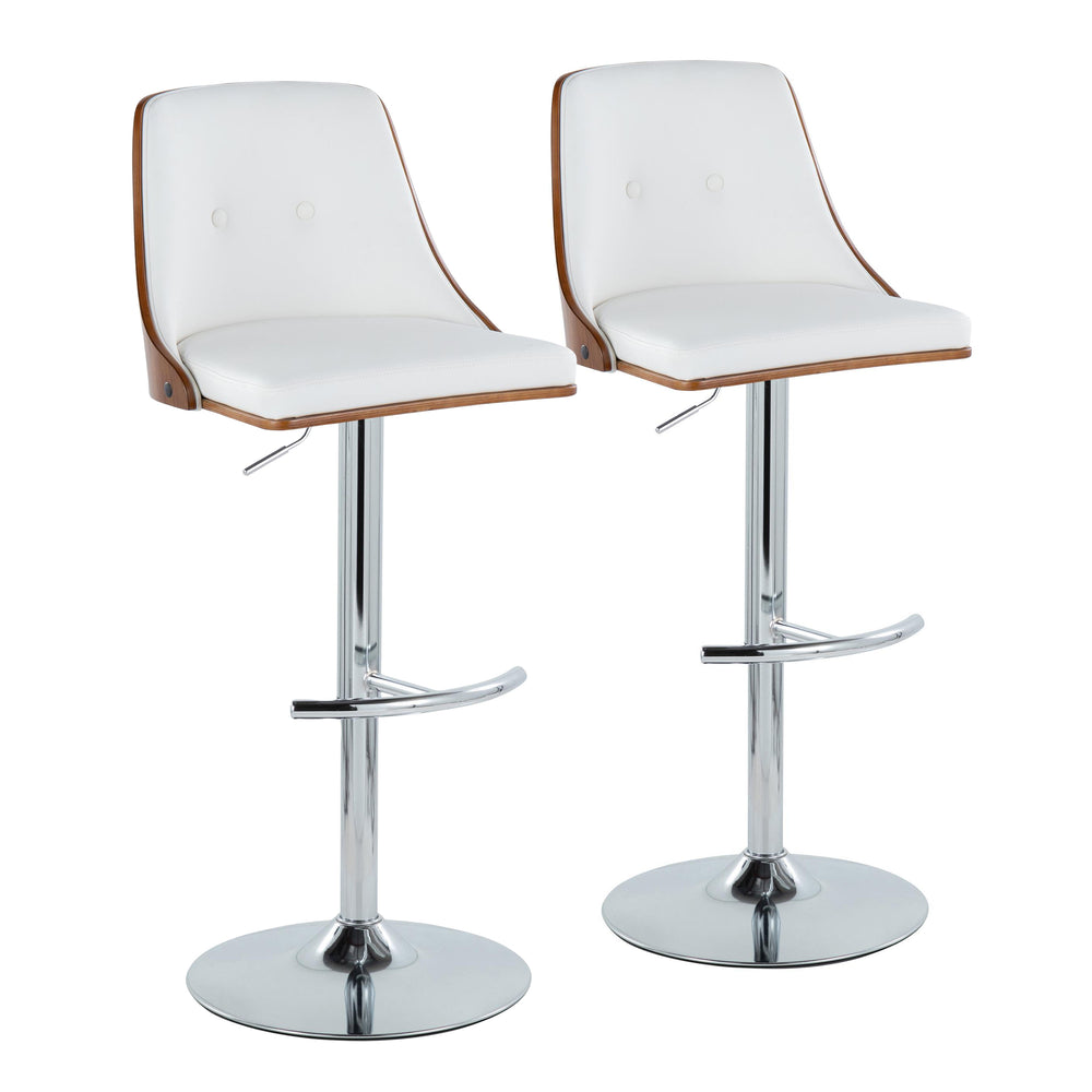 English Elm Gianna Mid-Century Modern Adjustable Barstool Set Of 2 With Chrome Base, Walnut & White Faux Leather B202S00893