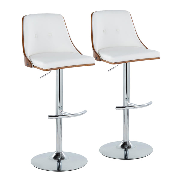 English Elm Gianna Mid-Century Modern Adjustable Barstool Set Of 2 With Chrome Base, Walnut & White Faux Leather B202S00893