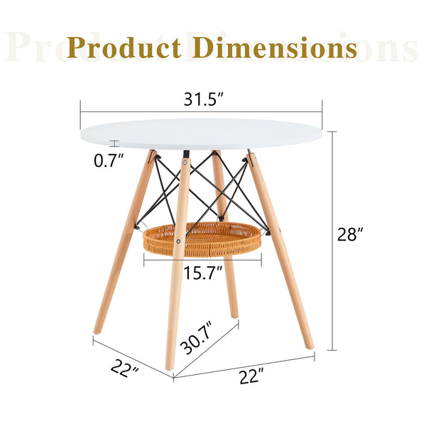 English Elm 31.5-inch Round Dining Table Solid Legs Woven Basket Storage Compact Modern Minimalist White,Wood W1151P431133