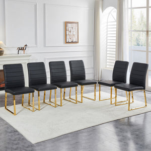 English Elm 6-pack Pu Leather Dining Chairs with Iron Frame and Thick Foam Cushion for Home or Office W2920S00102