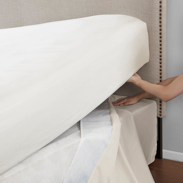 JLA Home Madison Park - Wrap Around Adjustable Bedskirt with 26" Drop, Non-Slip Band, Wrinkle-Resistant Fit for Neat Beds Ivory MP11-5365