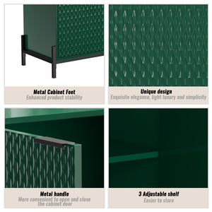 English Elm Modern Green High Gloss 3-Door Cabinet | Stylish Buffet Sideboard with Gold Handles & Sturdy Metal Legs T3609P333083