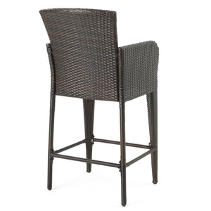 English Elm Christopher Knight Home® - ANAYA Outdoor Wicker Barstool Set of 2 — Weatherproof PE Wicker with Powder-Coated Iron Frames Brown 58896.00