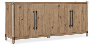 Hooker Furniture Vineyard Pecky Hickory Entertainment Credenza In Sonoma Finish — Rustic Hammered Metal, Tv To 75" 6952-55478-80