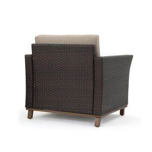 English Elm Christopher Knight Home® - GLENWOOD Single Sofa Brown PE Rattan Outdoor Armchair with Iron Frame, Waterproof Fabric, Compact 52.5" L x 33.15" W x 19.5" H 60773.00MBG