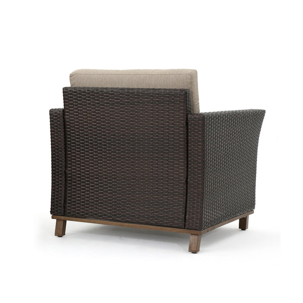 English Elm Christopher Knight Home® - GLENWOOD Single Sofa Brown PE Rattan Outdoor Armchair with Iron Frame, Waterproof Fabric, Compact 52.5" L x 33.15" W x 19.5" H 60773.00MBG