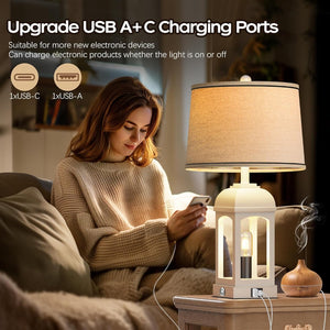English Elm Table Lamp Set Of 2 - Rustic Farmhouse Touch Lamps With Usb Charging, Nightlight & Dimmable Modes W3355P323263-GIGA