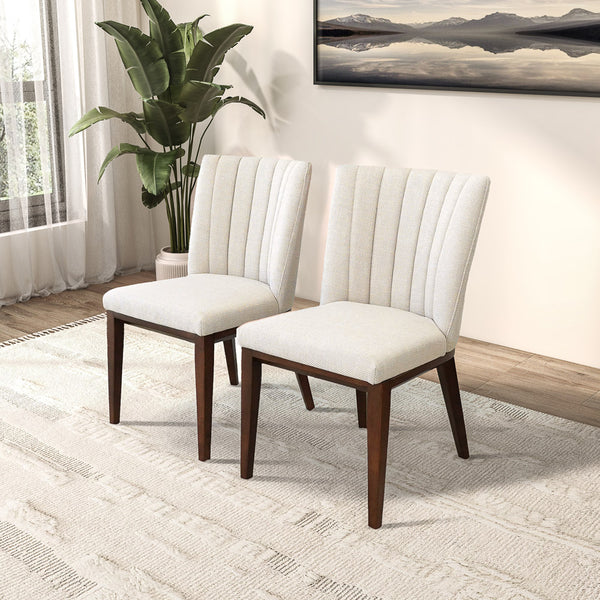 English Elm Elmwood Mid-century Cream Velvet Upholstered Dining Chairs Set of 2 Tapered Legs B183P232094