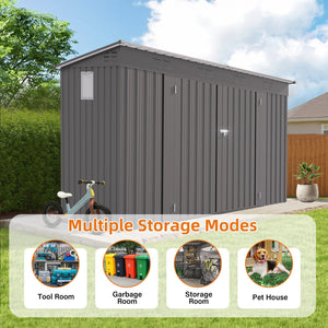 English Elm 4 X 9 Ft Galvanized Steel Outdoor Shed with Vented Sloped Roof and Wide Swing Doors W3213S00006