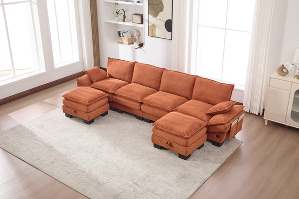 English Elm Sectional Modular Cloud Sofa Deep Corduroy Upholstered Comfort for Living Room Studio Orange W395S00135