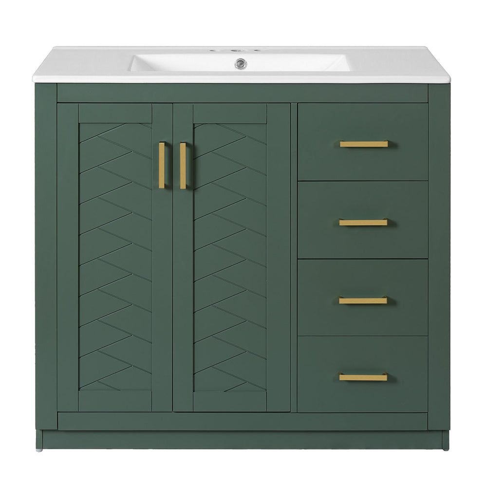 English Elm 72'' Elegant Bathroom Vanity With Ceramic Sink, Soft-Close Drawers & Solid Wood Storage Cabinet Set N710SS00013F
