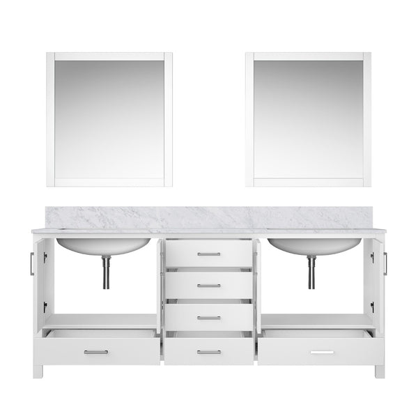 English Elm White Double Bath Vanity With Carrara Marble Top, Ample Storage & 2 Matching Mirrors For Elegance B2731S00838-GIGA