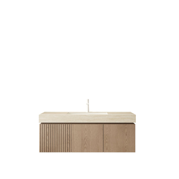 English Elm Muri Floating Bathroom Vanity Plywood Cabinet Sintered Stone Top Woodgrain Finish W2615S00606