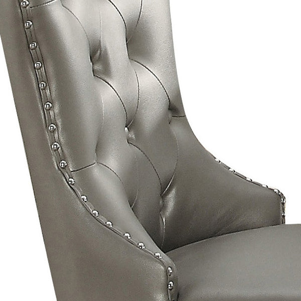 English Elm Champagne Tufted Wingback Side Chairs Set of 2 — Champagne Faux Leather, Button Tufting & Nailhead Trim, Cozy Elegance B062P186537