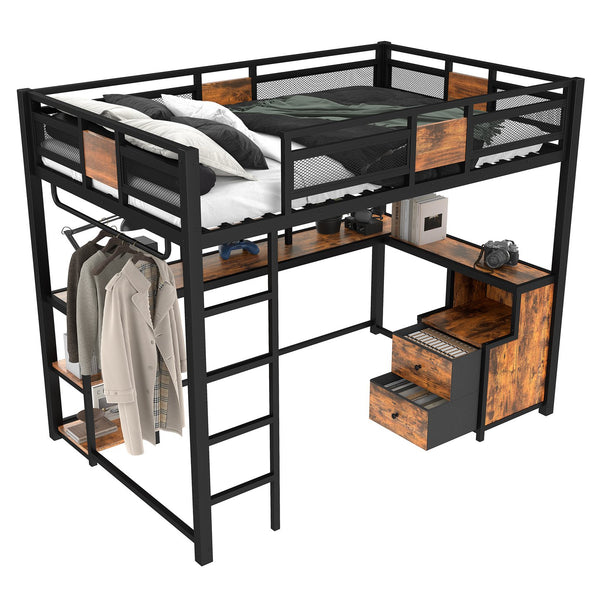English Elm Twin House Bunk Bed with Slide Storage Stairs and Safety Rails for Kids Rooms W1580S00432