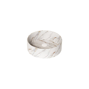 English Elm 14'' Round Vessel Sink - Glossy White Ceramic With Stone Pattern, Ideal For Modern And Traditional Decor W2615P279354