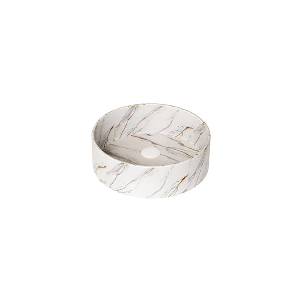 English Elm 14'' Round Vessel Sink - Glossy White Ceramic With Stone Pattern, Ideal For Modern And Traditional Decor W2615P279354
