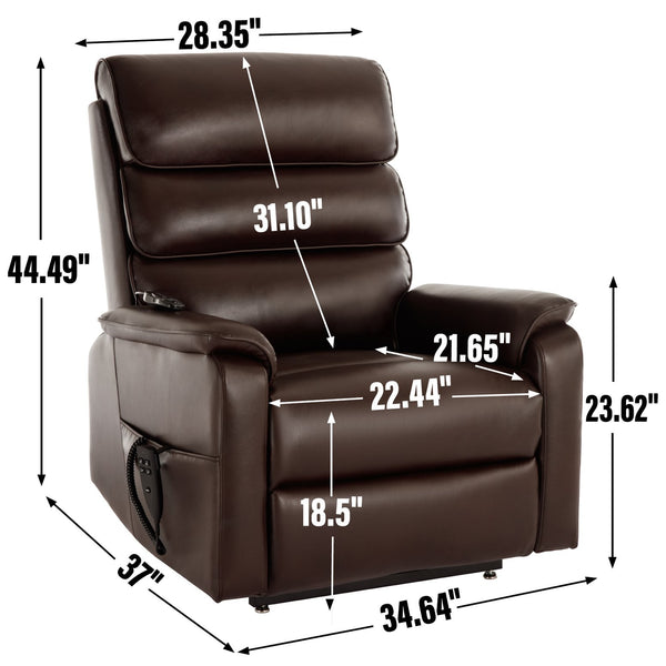 English Elm Dual Motor Power Lift Recliner with Massage Heat and 180 Degree Brown Lounge Chair Brown W1803S00063