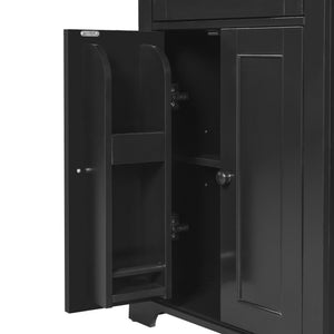 English Elm 67.2" Tall Bathroom Storage Cabinet with Tempered Glass Doors, Adjustable Shelves, Soft-Close Hinges and Anti-Tip Safety Black N729P310006B