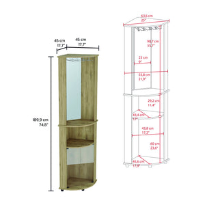 English Elm Chicago 75" Mirrored Corner Bar Cabinet Beige with Glass Doors, Stemware Rack, Mirror & Shelves B200P239804
