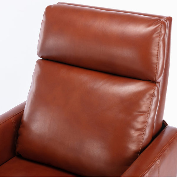English Elm Biscoe Push Back Recliner Caramel Faux Leather Gel Mid-Century Comfort with Wood Legs, 18" Seat B050P281020