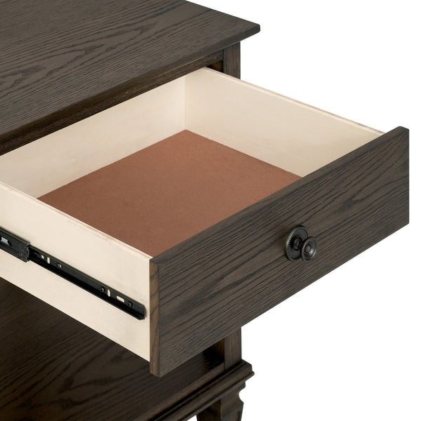 English Elm Victoria Aged Oak Nightstand with Solid Wood Legs, Wire-Brushed Veneer, Drawer & Open Shelf Brown 27 L x 22.75 W x 27.63 H B035P341164