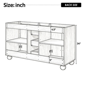 English Elm [cabinet Only] 58 Inch Double Sink Vanity Base Wood Grain Mdf Soft Close Storage N759S425429N