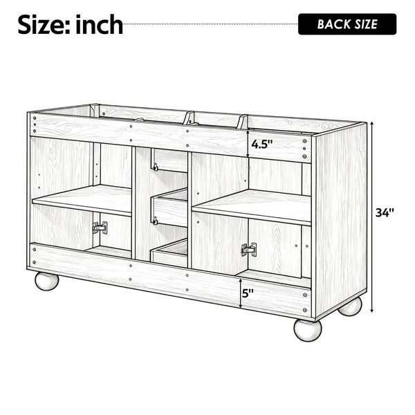English Elm [cabinet Only] 58 Inch Double Sink Vanity Base Wood Grain Mdf Soft Close Storage N759S425429N