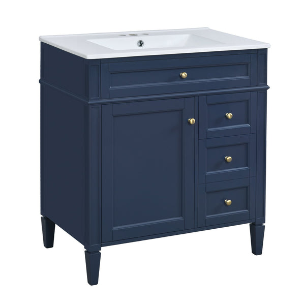 English Elm 30'' Bathroom Vanity Set With Mirror & Storage – Modern Freestanding Design, Ceramic Sink & Drawers SW000127AAC-1