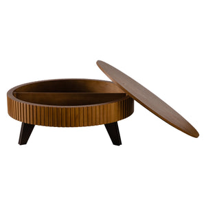English Elm 39.37" Round Retro Coffee Table Solid Wood Legs Lower Shelf Natural Living Room W757P370275
