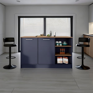 English Elm Kitchen Island Alby Blue & Natural Oak with 2 Doors, 6 Shelves for Compact Kitchens and Prep Space Blue Multi 63.78 L x 31.1 W x 3.54 H B097S00221