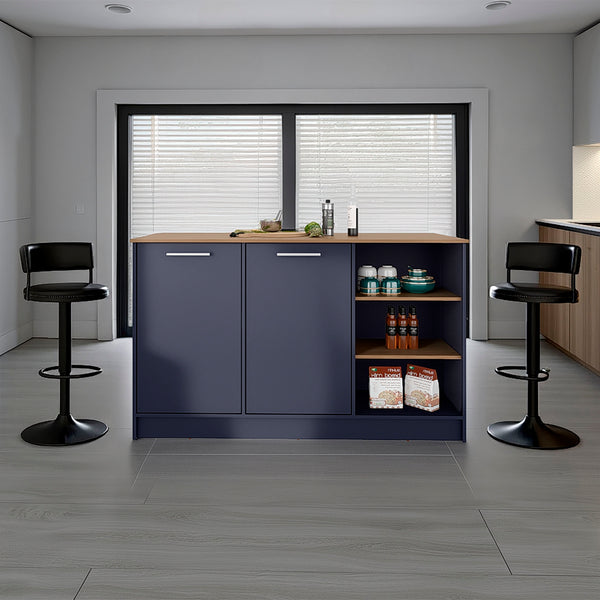 English Elm Kitchen Island Alby Blue & Natural Oak with 2 Doors, 6 Shelves for Compact Kitchens and Prep Space Blue Multi 63.78 L x 31.1 W x 3.54 H B097S00221